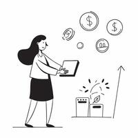 Glossy depiction of a businesswoman investing for Dhanteras concept as Camera movement Pan across the businesswomans focused expression as she makes an investment Scene Sleek mode pure vector