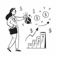 Glossy depiction of a businesswoman investing for Dhanteras concept as Camera movement Pan across the businesswomans focused expression as she makes an investment Scene Sleek mode pure Set 2 vector