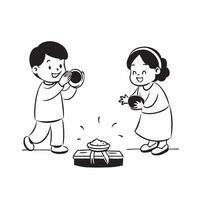 Glossy depiction of children performing Dhanteras rituals concept as Camera movement Zoom into the childrens focused expressions as they perform rituals Scene Sacred serene backgr pure Set 2 vector