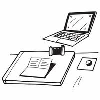 Glossy Desk Setup with Laptop and Notebook concept as A photo of a glossy home office desk setup featuring a laptop and a notebook The camera angle is slightly overhead focusing o pure Set 2 vector