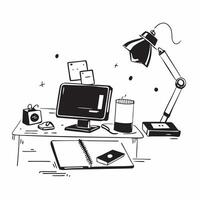Glossy Desk with Lamp and Office Supplies concept as A photo of a glossy home office desk setup featuring a desk lamp and various office supplies The camera angle is slightly over pure Set 2 vector