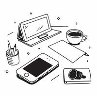 Glossy Desk with Coffee and Tablet concept as A photo of a glossy home office desk setup featuring a tablet and a cup of coffee The camera angle is overhead focusing on the clean pure Set 4 vector