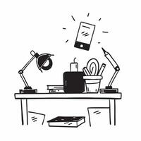 Glossy Desk with Lamp and Office Supplies concept as A photo of a glossy home office desk setup featuring a desk lamp and various office supplies The camera angle is slightly over pure Set 3 vector