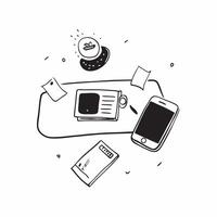 Glossy Desk with Smartphone and Coffee concept as A photo of a glossy home office desk setup featuring a smartphone and a cup of coffee The camera angle is slightly overhead focus pure Set 3 vector