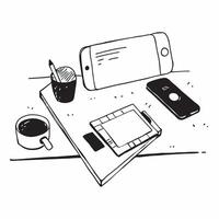 Glossy Desk with Smartphone and Coffee concept as A photo of a glossy home office desk setup featuring a smartphone and a cup of coffee The camera angle is slightly overhead focus pure Set 2 vector