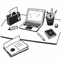 Glossy Desk with Stationery and Laptop concept as A photo of a glossy home office desk setup featuring stationery and a laptop The camera angle is slightly overhead focusing on th pure Set 4 vector