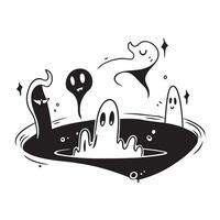 Glossy Ghostly Figures Background with Fog concept as A glossy background featuring ghostly figures emerging from the fog in a dark eerie setting Ideal for horror themed Halloween pure vector