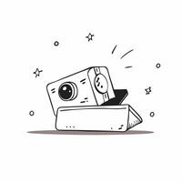 Glossy holographic camera on reflective surface concept as A glossy camera with holographic elements resting on a reflective surface softly glowing with ambient light isolated on w pure vector