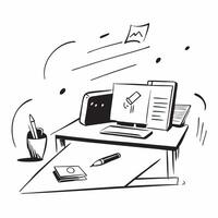 Glossy Home Office Setup with Abstract Digital Art concept as A photo depicting a home office setup with a glossy finish and an abstract digital art background The image highlight pure Set 8 vector