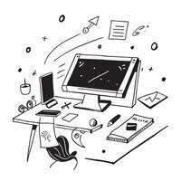 Glossy Home Office Setup with Abstract Digital Art concept as A photo depicting a home office setup with a glossy finish and an abstract digital art background The image highlight pure vector