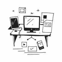 Glossy Home Office Setup with Digital Art Background concept as A photo depicting a home office setup with a glossy finish and a digital art background The image is centered on th pure Set 3 vector