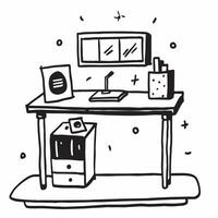 Glossy Home Office with Bookshelf concept as A photo featuring a glossy home office desk setup with a bookshelf in the background The camera captures the scene from an angle highl pure vector