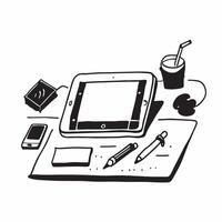 Glossy Home Office with Tablet and Stylus concept as A photo featuring a glossy home office desk setup with a tablet and stylus The camera captures the scene from the front highli pure Set 2 vector