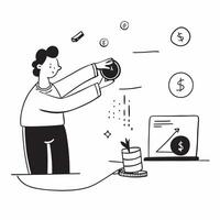 Glossy illustration of a businessman making Dhanteras investments concept as Camera movement Pan across the businessmans focused expression as he makes investments Scene Sleek mod pure vector