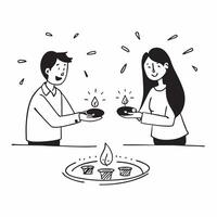Glossy illustration of a couple lighting Dhanteras diyas concept as Camera movement Pan across the couple as they light diyas Scene Romantic serene background Detail Glossy effec pure vector