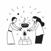 Glossy image of a family lighting Dhanteras diyas together concept as Camera movement Zoom into the family members faces as they light diyas Scene Warm festive home background De pure vector