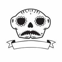 Glossy Sugar Skull with Reflective Papel Picado concept as A mid shot of a glossy sugar skull with reflective papel picado banners in the background set against a dark glossy surfa pure vector