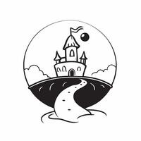 Glossy Vampire Castle Background at Dusk concept as A glossy background featuring a vampire castle perched on a hill with a glowing red sky at dusk The scene is perfect for settin pure vector