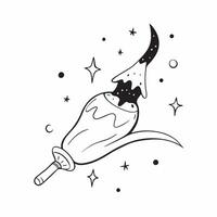 Glossy Witchs Broom Background with Stars concept as A glossy background featuring a witchs broom flying through a starry night sky Perfect for Halloween party invitations or witc pure vector