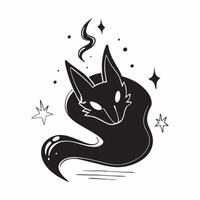 Glowing Abstract Black Cat with Mystic Text concept as A sleek glowing abstract digital art of a black cat with the word Mystic in an eerie glowing font The scene is isolated on a pure vector