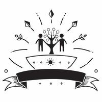 Glowing Abstract Family Tree with Growth Symbols concept as A sleek digital art banner depicting a glowing abstract family tree with symbols representing growth and development in pure vector
