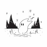 Glowing Abstract Ghost Haunting concept as A dynamic glowing abstract digital art of a ghost haunting a dark forest The scene features eerie floating light trails and shadowy tree pure vector