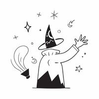 Glowing Abstract Wizard with Magic Text concept as A vibrant glowing abstract digital art of a wizard casting spells with the word Magic in a mystical font The scene is ideal for pure vector