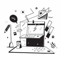Glowing Home Office Setup with Abstract Digital Art Background concept as A photo featuring a glowing home office setup with an abstract digital art background The image highlight pure vector