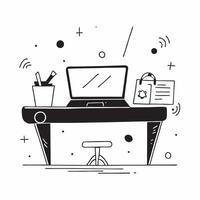 Glowing Home Office Desk with Abstract Digital Art concept as A photo featuring a home office desk with a glowing finish and an abstract digital art background The image emphasize pure Set 3 vector