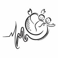 Grandparents and Grandchildren Heartbeat with Life Text concept as An abstract showing a heartbeat line with icons representing grandparents and grandchildren with the word pure Set 2 vector
