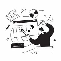 Graphic designer working on branding in a glossy flexible workspace concept as Camera movement Zoom into the designer screen as they create branding elements Scene A vibrant and c pure vector