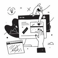 Graphic designer showcasing work in a glossy abstract virtual meeting concept as Camera movement Zoom into the designer screen showing vibrant graphic designs with a glossy abstrac pure vector