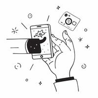Hand holding a mobile phone with holographic banking app and copy space concept as Camera movement Zoom into the hand holding the mobile phone displaying a holographic banking app pure vector