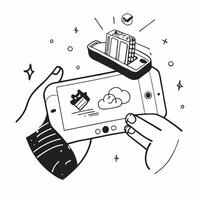 Hand holding a mobile phone with holographic banking app and copy space concept as Camera movement Zoom into the hand holding the mobile phone displaying a holographic banking app pure Set 2 vector