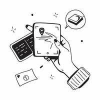 Hand holding a tablet with holographic education app and Learn text with copy space concept as Camera movement Zoom into the hand holding the tablet displaying a holographic educat pure vector