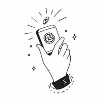 Hand Holding Mobile Phone with Holographic AI Icon and Machine Learning Icon concept as A photo depicting a hand holding a mobile phone with a glossy glowing holographic AI icon an pure vector