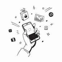 Hand Holding Mobile Phone with Holographic AI Icon and Machine Learning Icon concept as A photo depicting a hand holding a mobile phone with a glossy glowing holographic AI icon an pure Set 3 vector