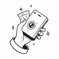 Hand Holding Mobile Phone with Holographic AI Icon and Machine Learning Icon concept as A photo depicting a hand holding a mobile phone with a glossy glowing holographic AI icon an pure Set 5 vector
