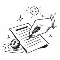 Hand signing contract with holographic cyber security icons concept as Camera movement Zoom in on the hand signing the contract with holographic cyber security icons floating nearb pure Set 2 vector