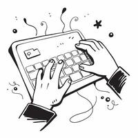 Hands on Glossy Keyboard with Abstract Background concept as Hands typing on a glossy keyboard with an abstract digital background highlighting remote work technology and efficienc pure Set 4 vector
