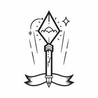Hanumans Mace and Mountain Frame concept as Vertical frame with Hanumans mace on the top and a mountain on the bottom creating a powerful and inspirational Dussehra themed copy spa pure vector