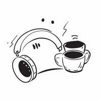 Headphones and coffee cup with Focus Time text isolated on white background concept as Camera movement Highlight the headphones and coffee cup focusing on the importance of focus pure vector
