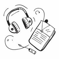 Headphones and Journal with Remote Work Text concept as Headphones and a journal with Remote Work text on a white background representing focus and note taking in remote work Came pure vector