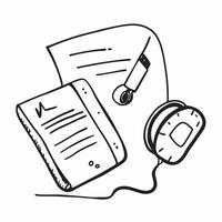 Headphones and Journal with Remote Work Text concept as Headphones and a journal with Remote Work text on a white background representing focus and note taking in remote work Came pure Set 3 vector
