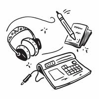Headphones and Keyboard with Tune In Work Hard text isolated on white background concept as Camera movement Focus on the headphones and keyboard emphasizing focus and productivity pure Set 2 vector