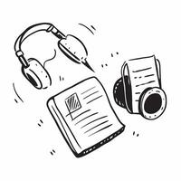 Headphones and Journal with Remote Work Text concept as Headphones and a journal with Remote Work text on a white background representing focus and note taking in remote work Came pure Set 4 vector