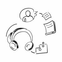 Headphones and People Icons with Team Meeting text isolated on white background concept as Camera movement Focus on the headphones and people icons highlighting team meetings in a pure vector