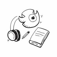 Headphones and Journal with Remote Work Text concept as Headphones and a journal with Remote Work text on a white background representing focus and note taking in remote work Came pure Set 2 vector