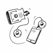Headphones and Tablet with Remote Work Text concept as Headphones and a tablet with Remote Work text on a white background representing focus and note taking in remote work Camera pure Set 2 vector