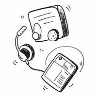 Headphones and Tablet with Remote Work Text concept as Headphones and a tablet with Remote Work text on a white background representing focus and note taking in remote work Camera pure vector